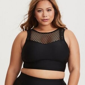 🚨NEW TORRID Flirt Black Mesh High Neck Adjustable Swim Top Size 2